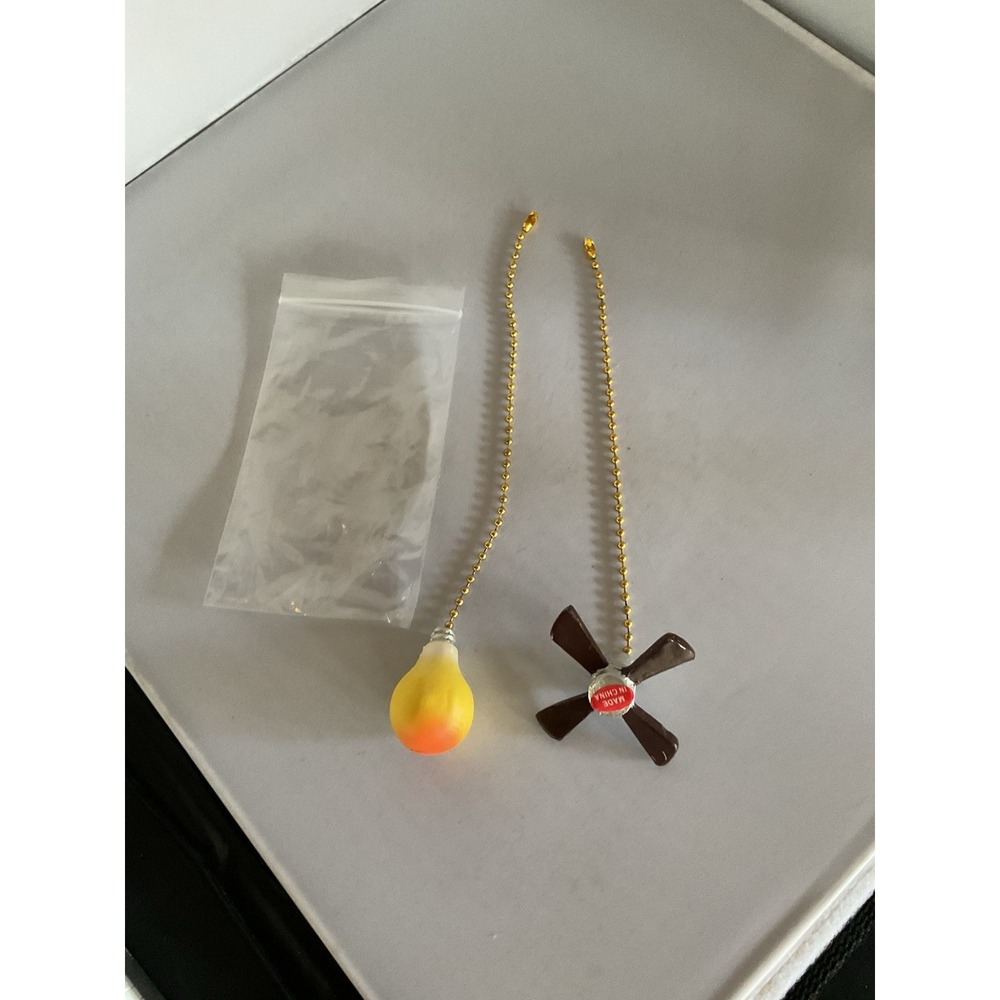 Ceiling Fan Pull Chain Set Light Bulb and Fan Ornaments Gold Tone Beaded Chain